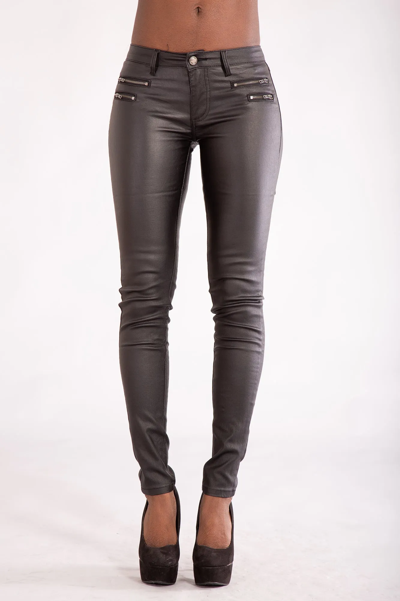 RavenZip Faux Leather Trousers with Zipper Accents –Black