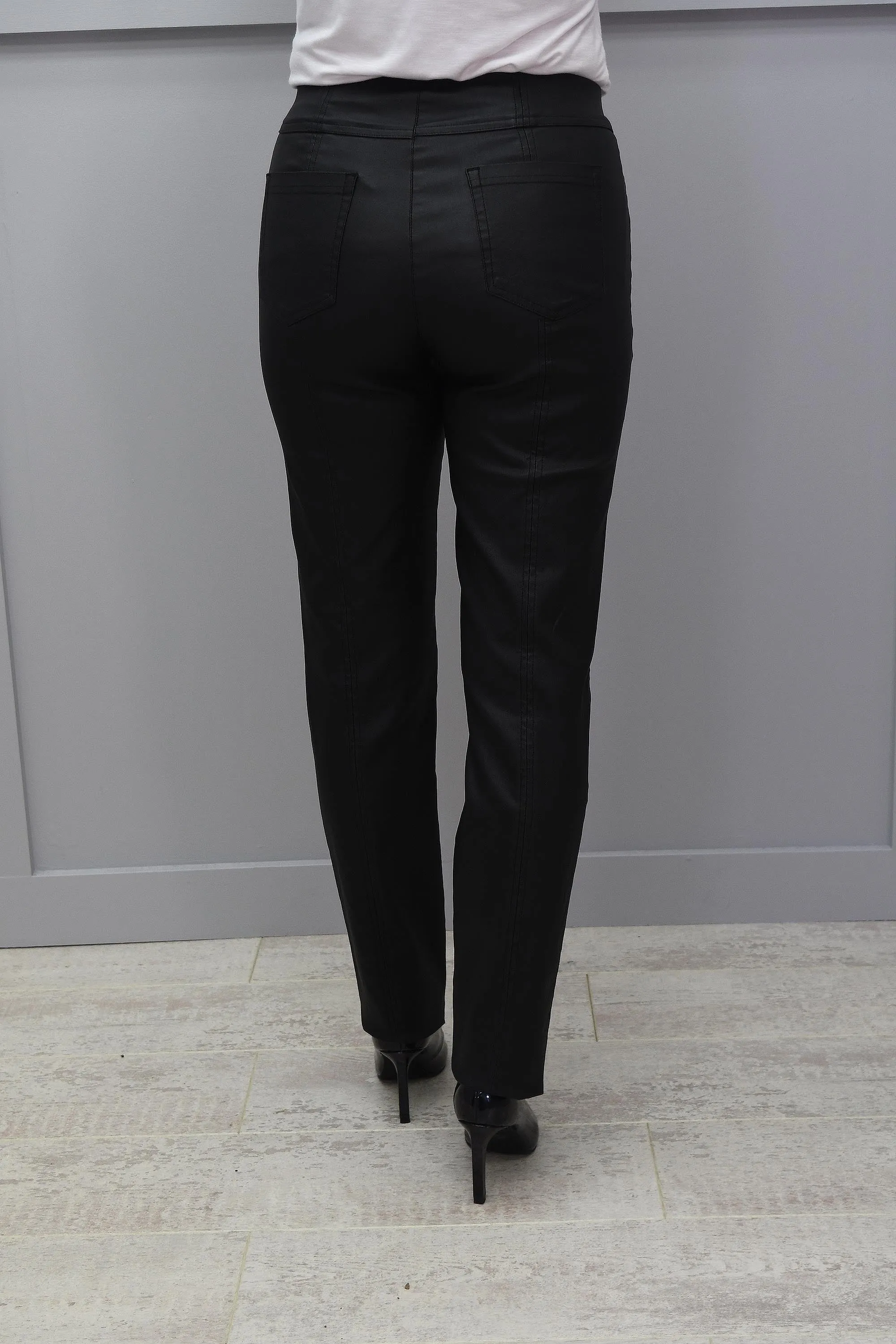 Robell Bella Black Faux Leather Full Length Trousers - 51559 54344 90