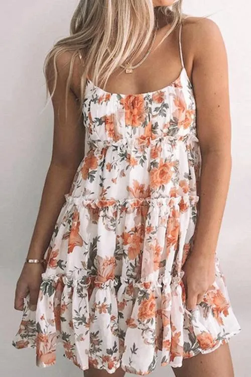 Ruffles Floral Print Slip Mini Dress