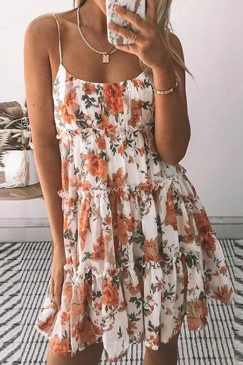 Ruffles Floral Print Slip Mini Dress