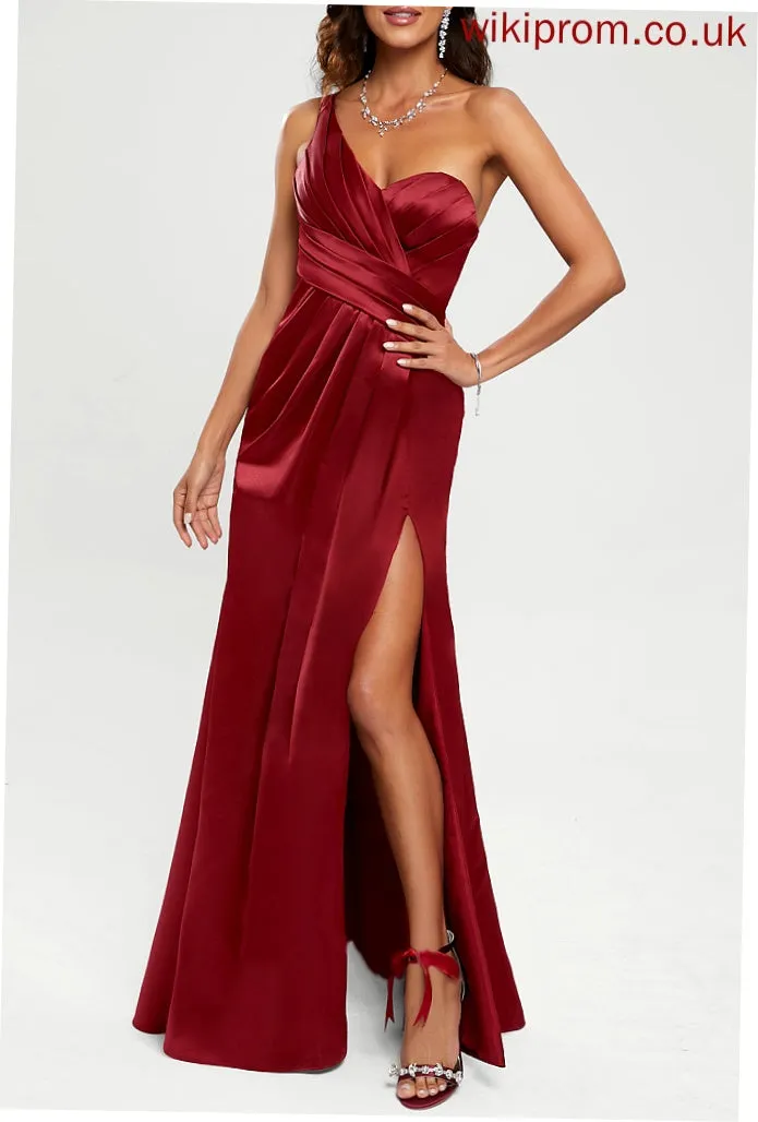 Satin Floor-Length Louisa Prom Dresses One-Shoulder Sheath/Column