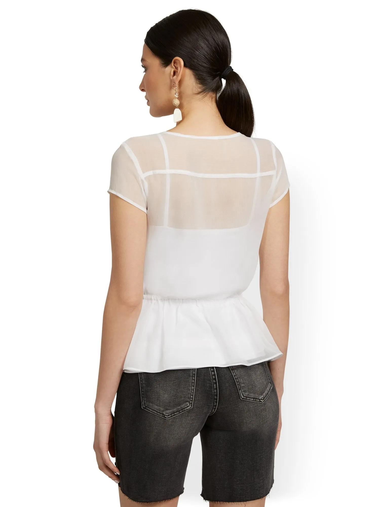 Semi-Sheer Embroidered Peplum Blouse - Lily & Cali