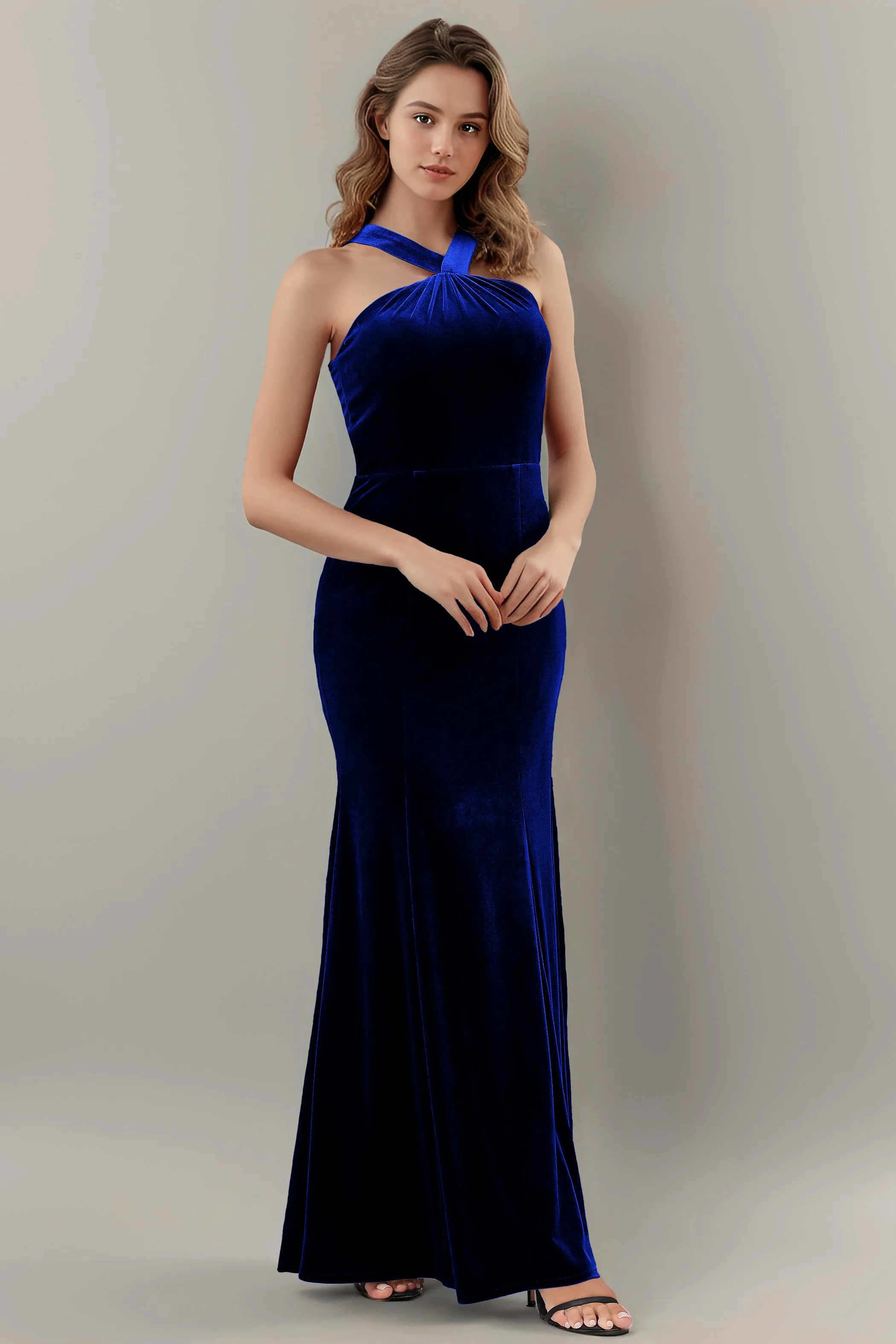 Sheath Halter Sleeveless Backless Velvet Bridesmaid Dresses