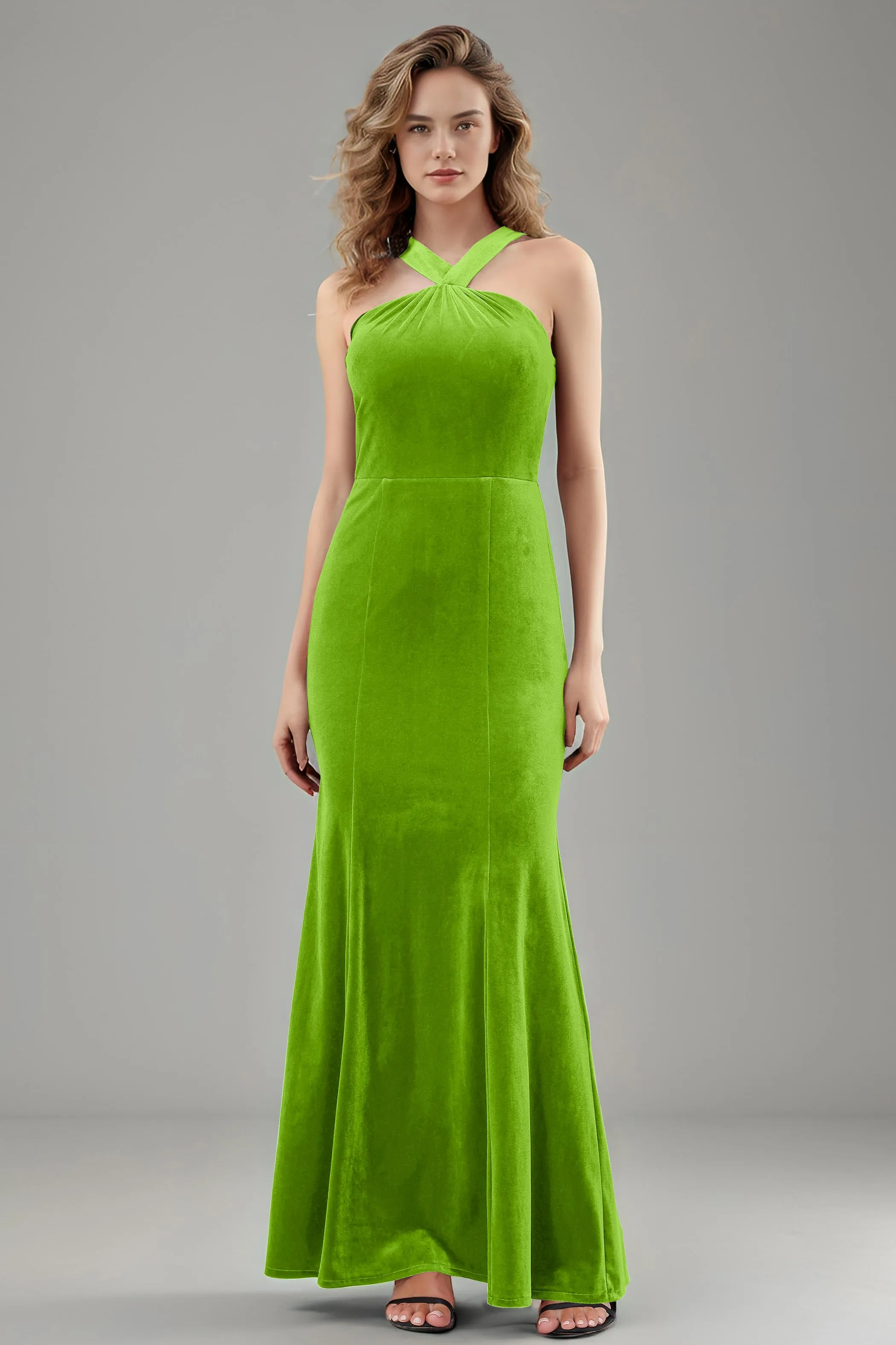 Sheath Halter Sleeveless Backless Velvet Bridesmaid Dresses