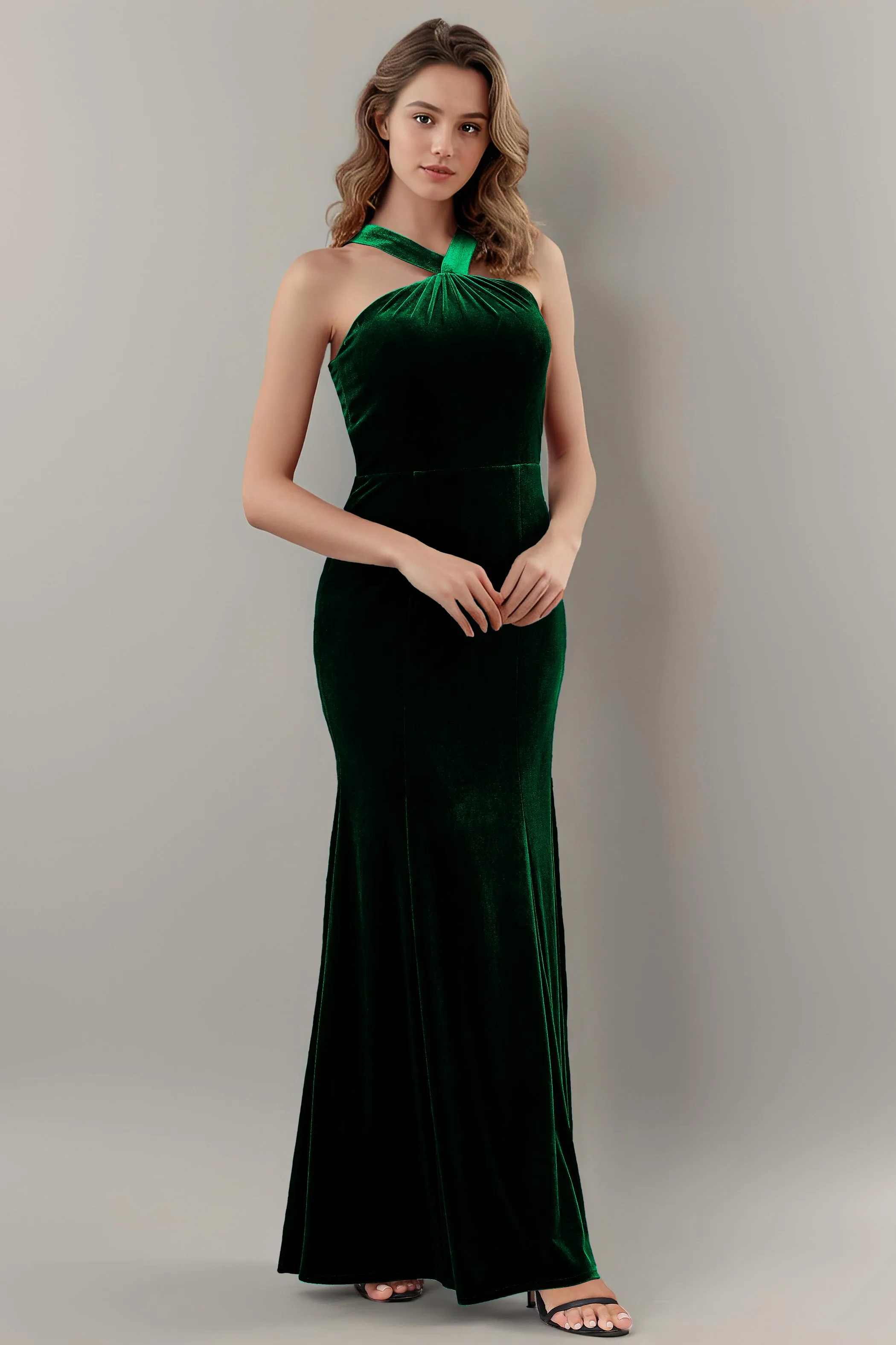 Sheath Halter Sleeveless Backless Velvet Bridesmaid Dresses