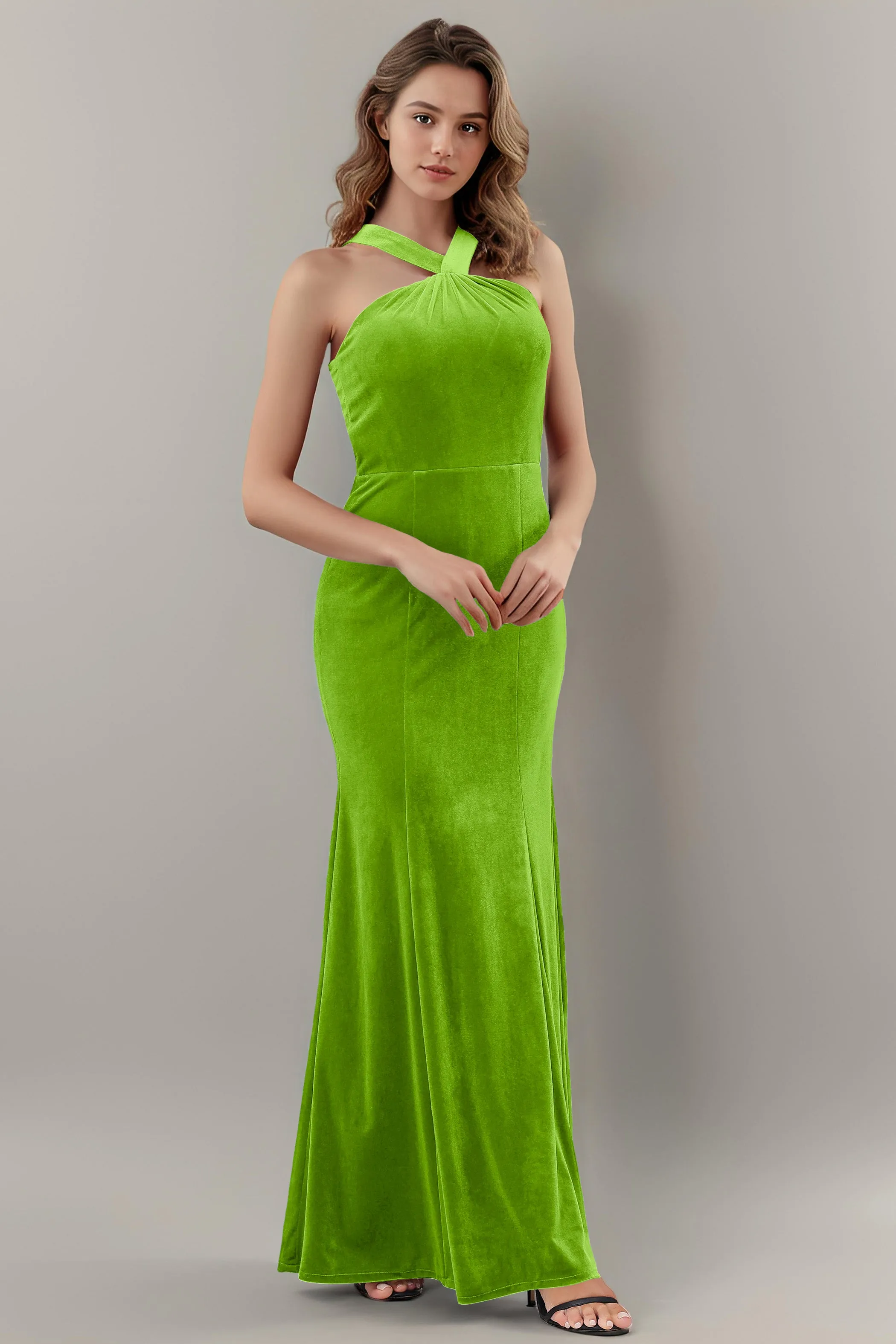 Sheath Halter Sleeveless Backless Velvet Bridesmaid Dresses