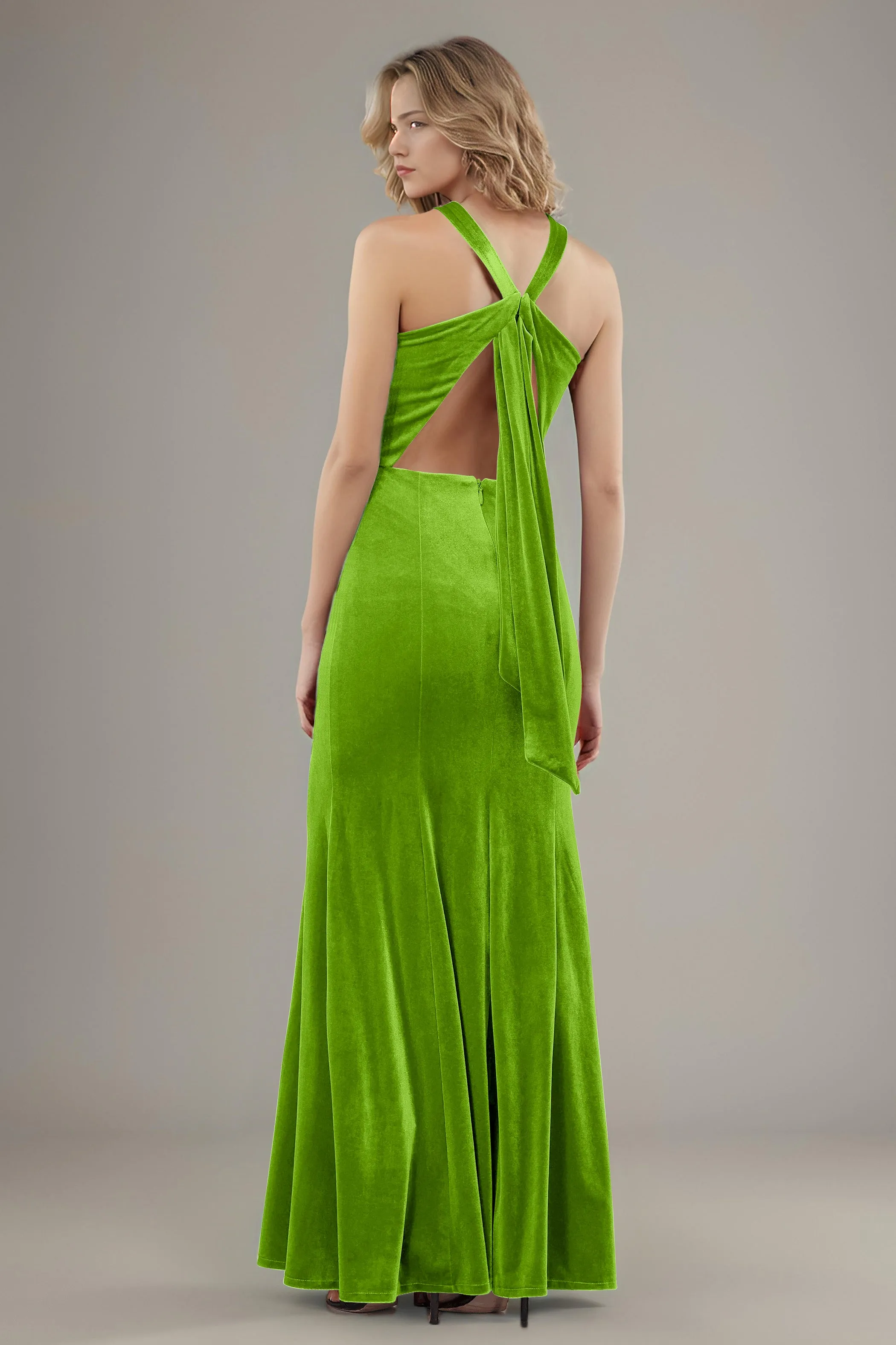 Sheath Halter Sleeveless Backless Velvet Bridesmaid Dresses