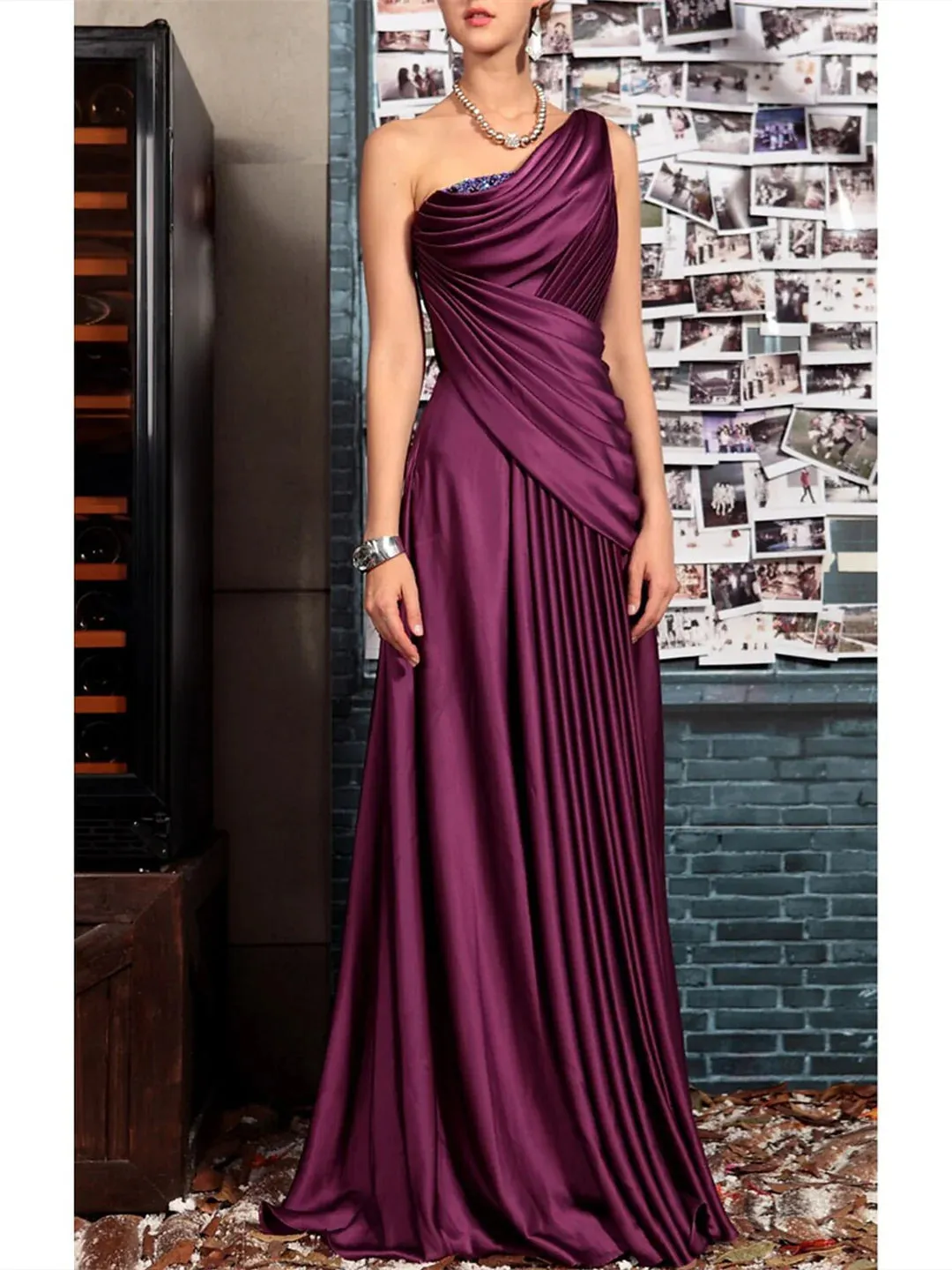 Sheath One Shoulder Mother of the Bride Dresses with Pleats Crystals Draping