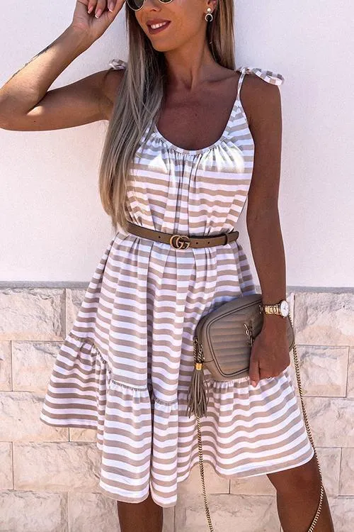 Stripe Ruffles Hem Backless Slip Dress