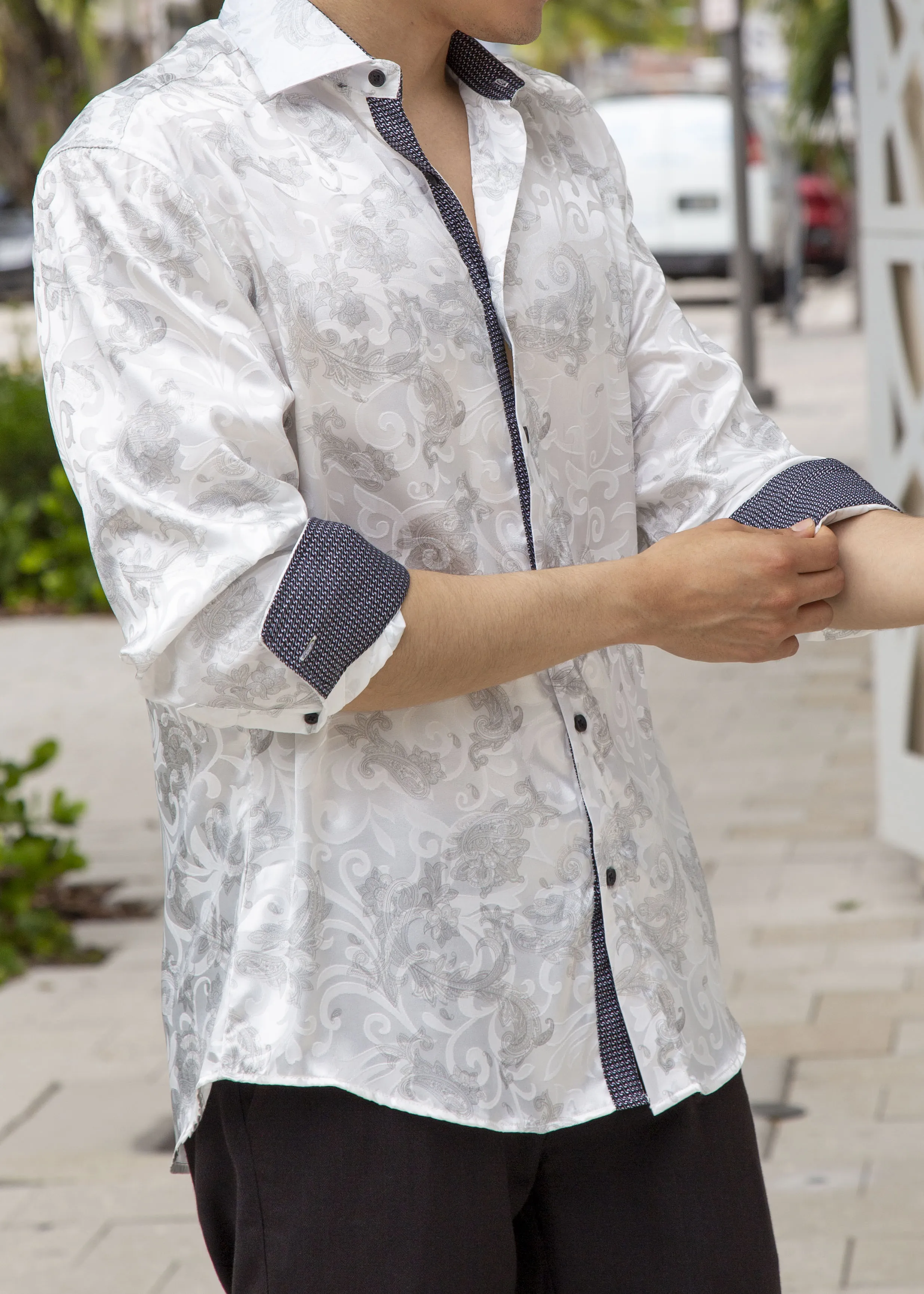 Subtle Fog Paisley Silk Texture Long Sleeve Dress Shirt