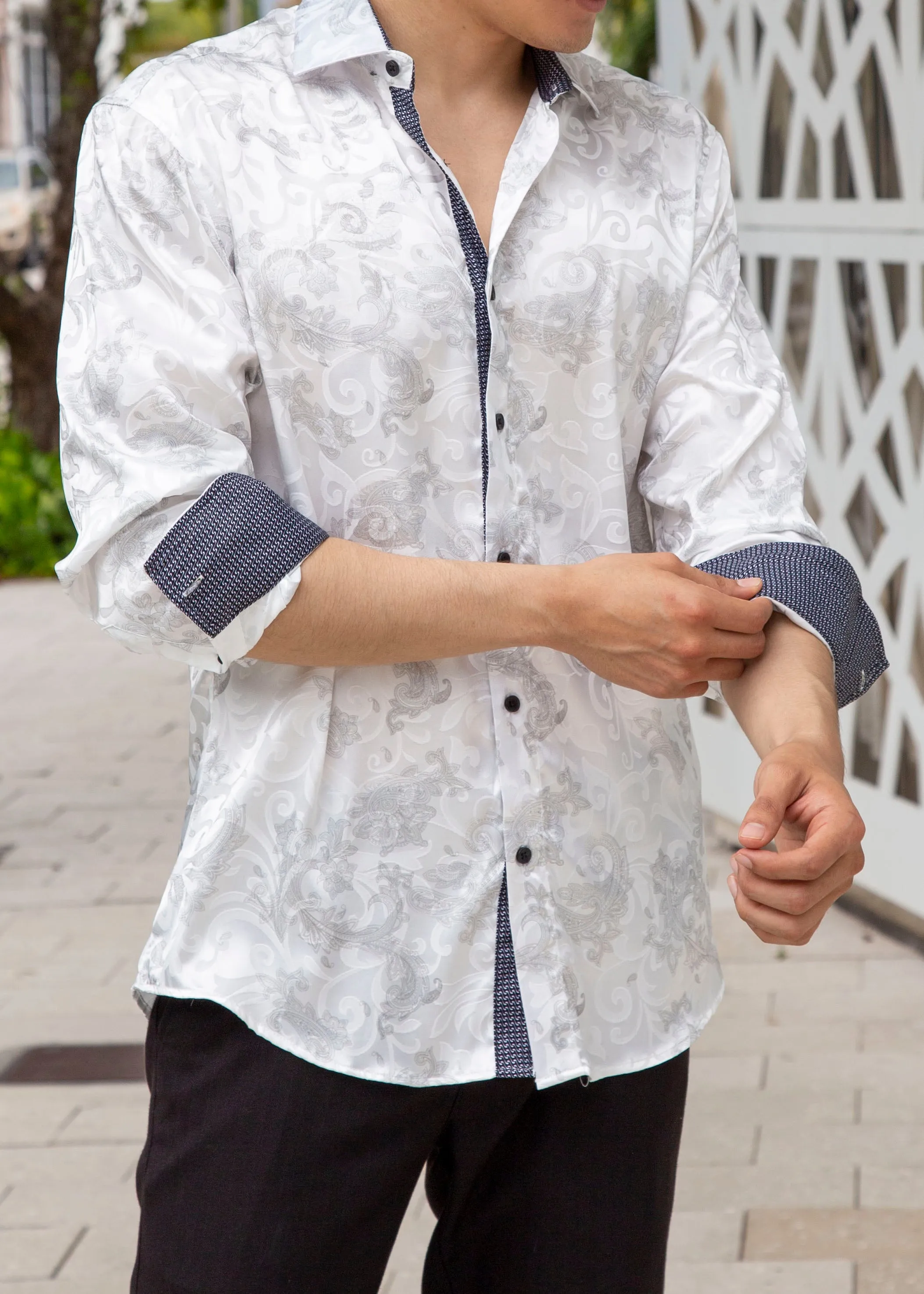 Subtle Fog Paisley Silk Texture Long Sleeve Dress Shirt