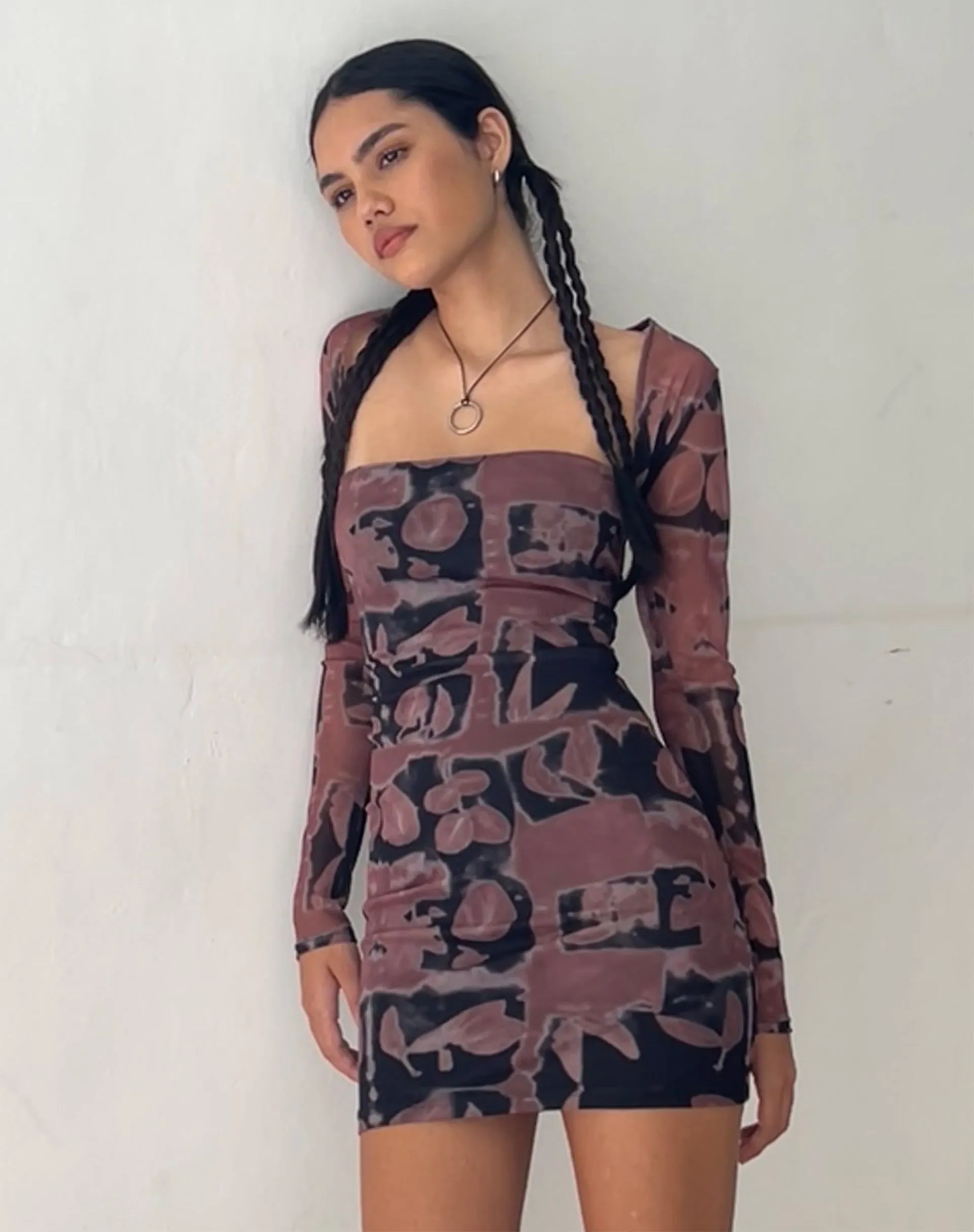 Tara Bandeau Dress and Shrug Set in Botanical Bleed Black