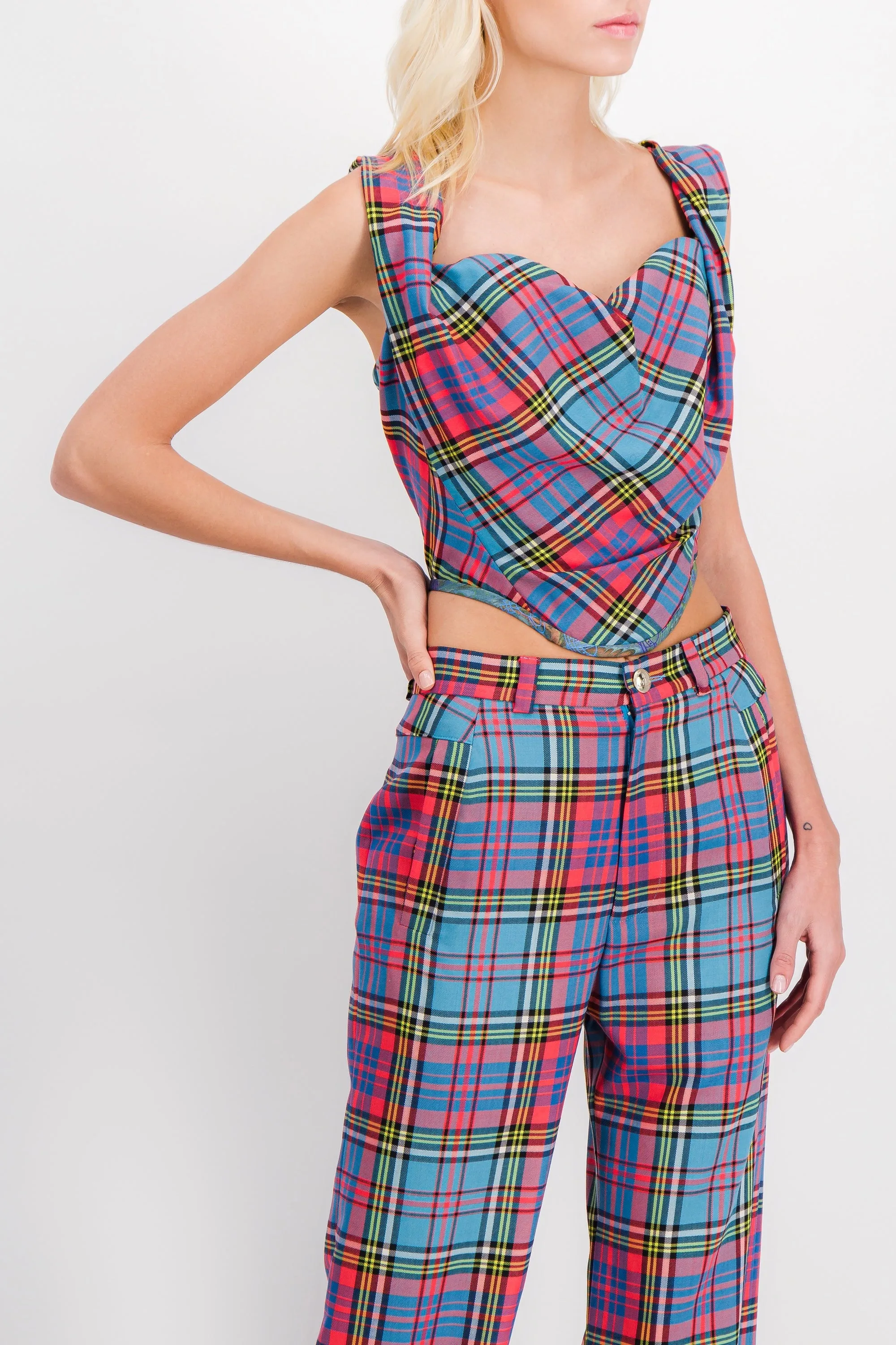 Tartan wool off-shoulder corset