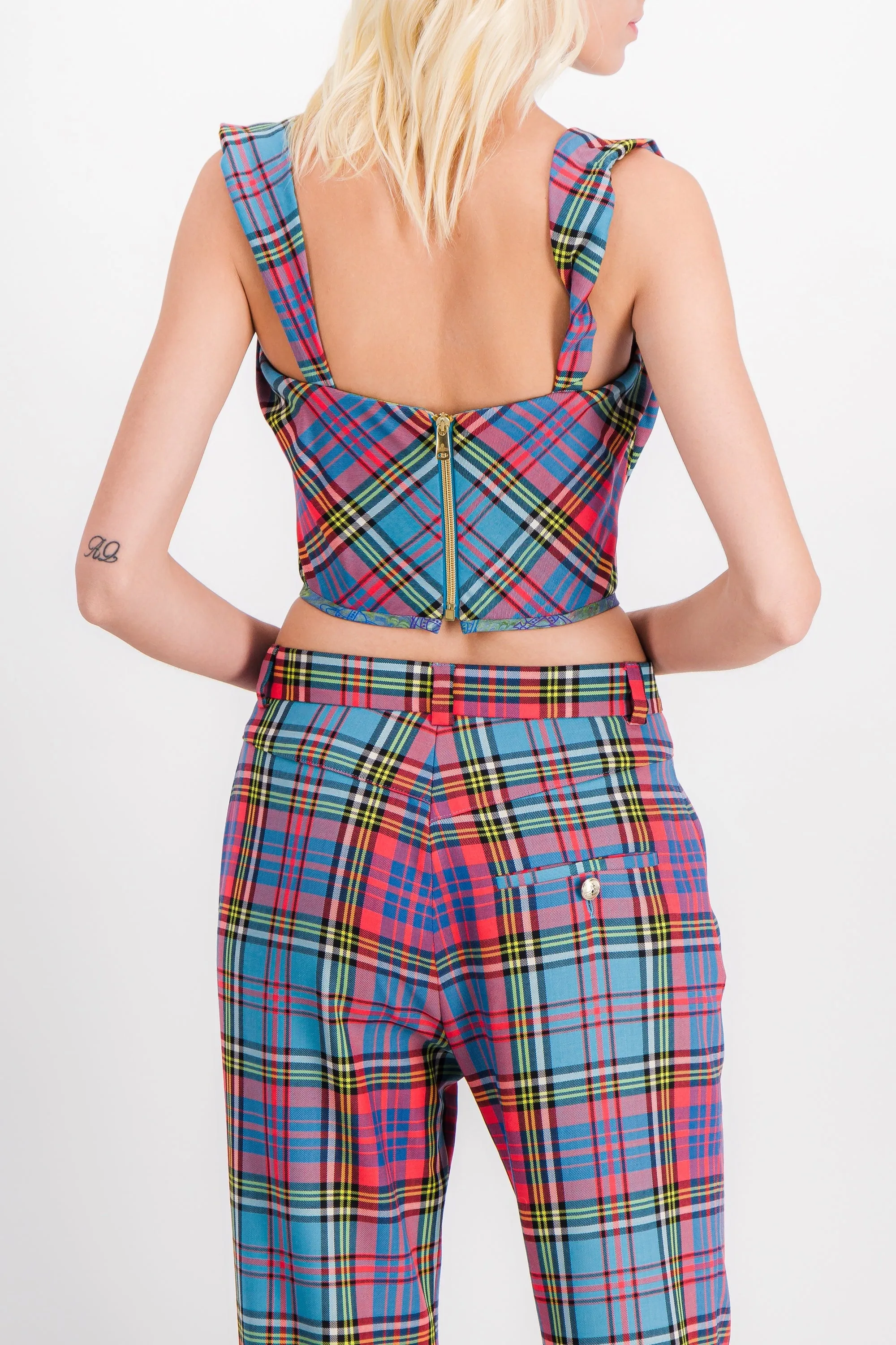 Tartan wool off-shoulder corset