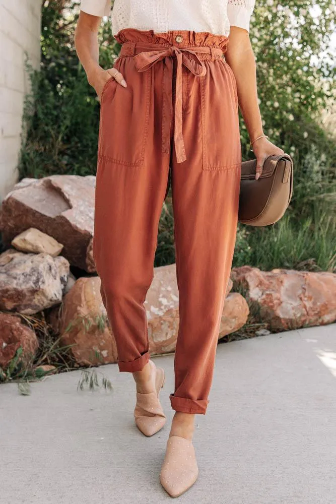 Tencel Paperbag Pants in Rust