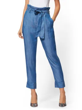 Ultra-Soft Chambray Paperbag-Waist Pant - Velvety Blue