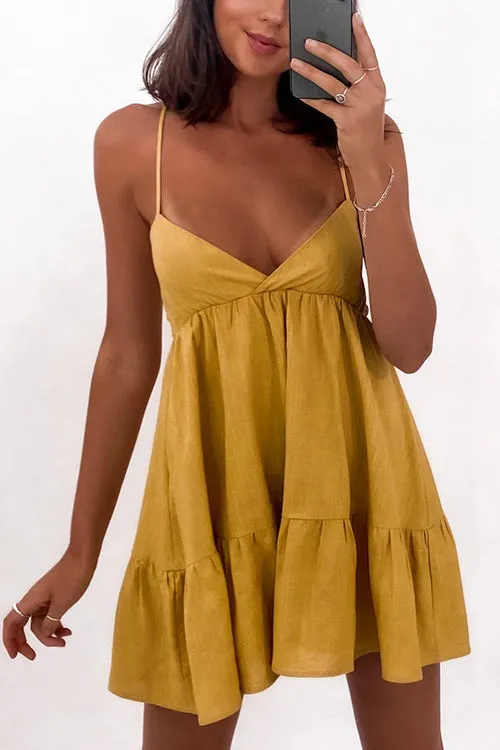 V Neck Backless Slip Mini Dress