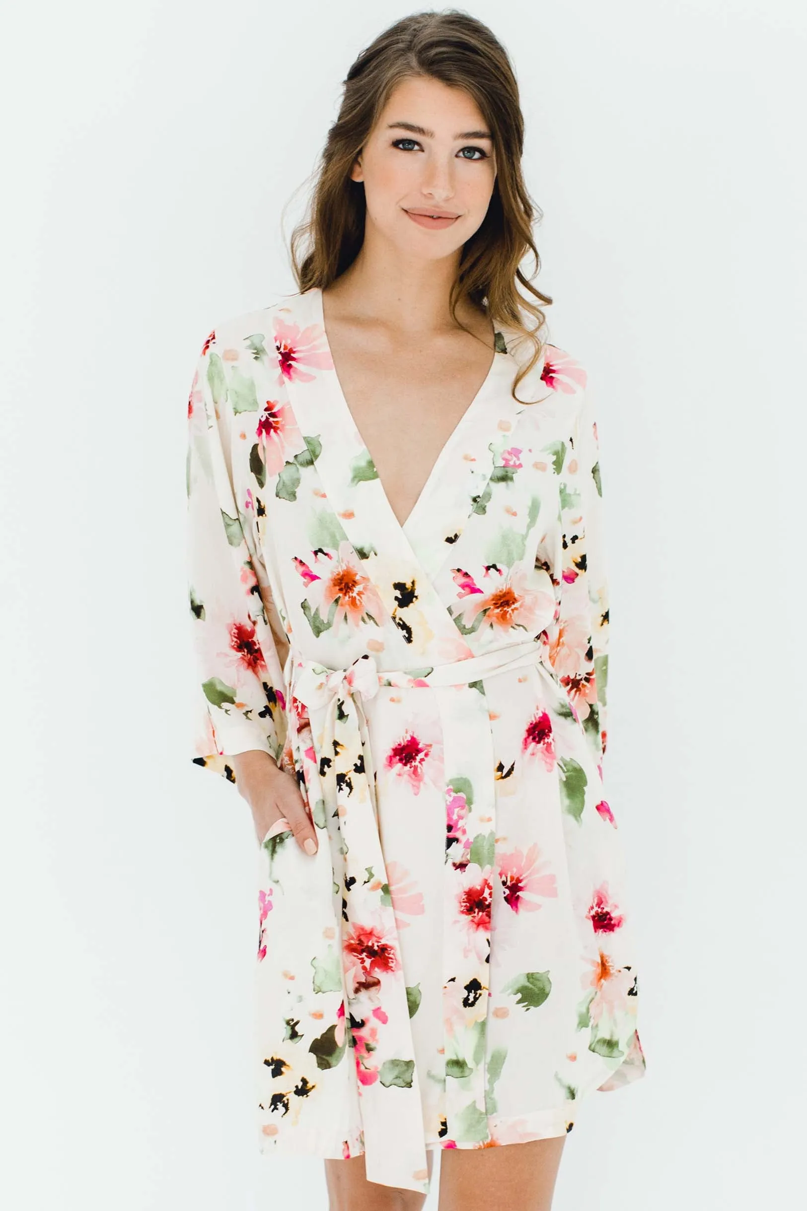 Watercolor Dreams Floral print Bridesmaids Robes Bridal party Kimono Robe