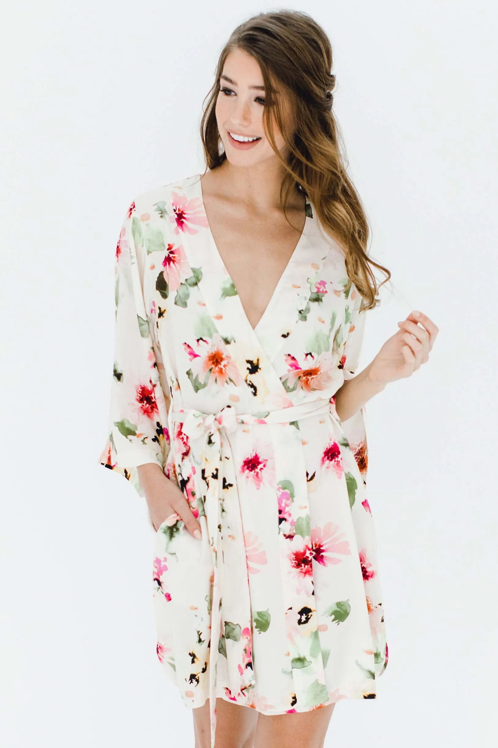 Watercolor Dreams Floral print Bridesmaids Robes Bridal party Kimono Robe