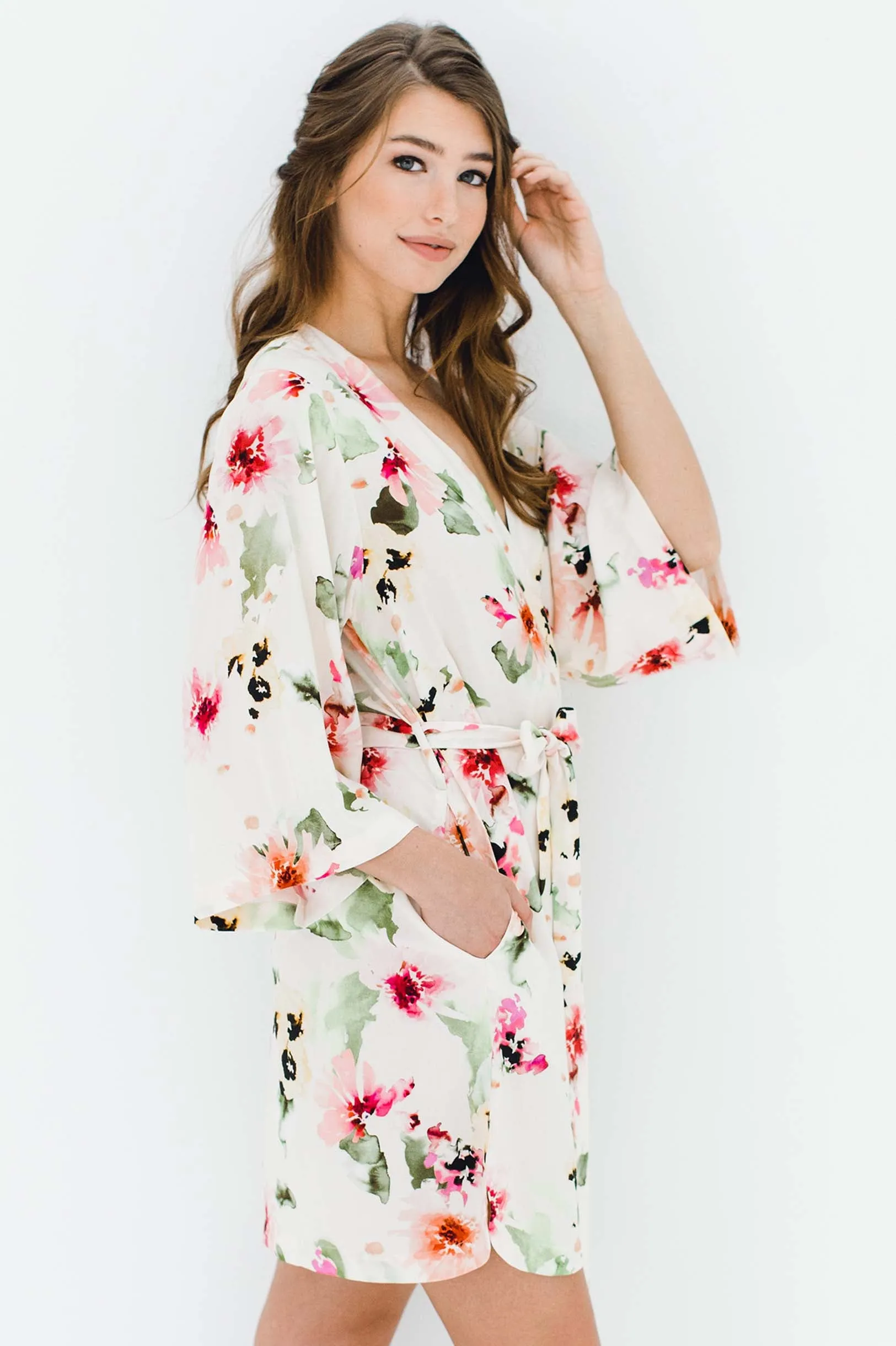 Watercolor Dreams Floral print Bridesmaids Robes Bridal party Kimono Robe