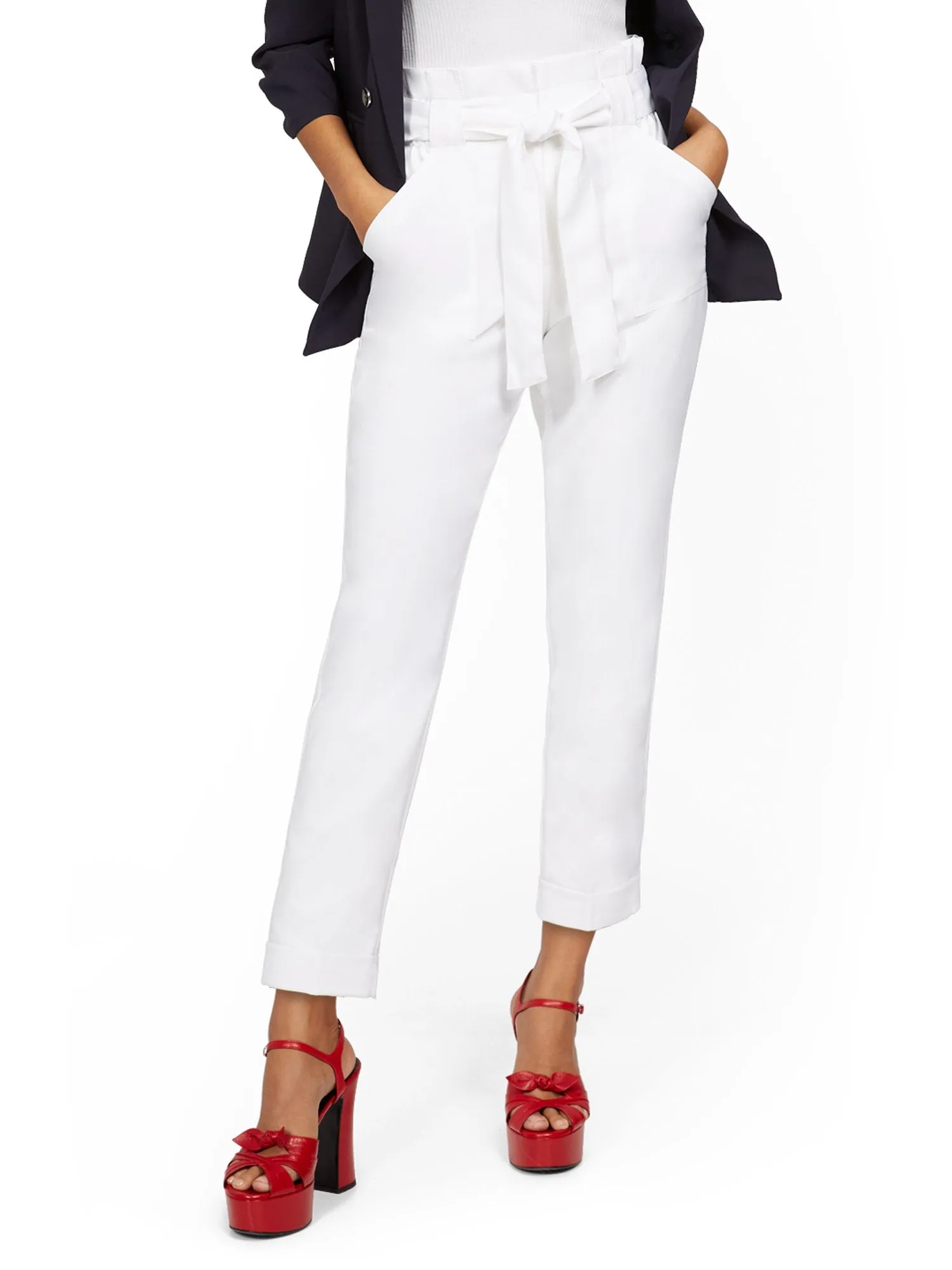 White Tapered Leg Ankle Pant