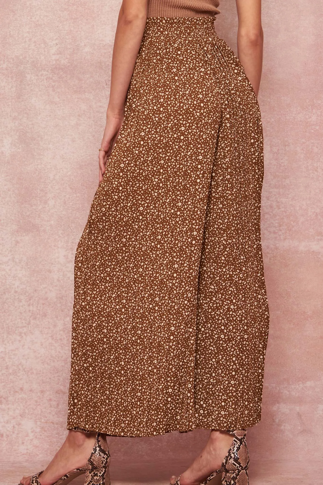 Wild Roots Pleated Animal-Print Palazzo Pants