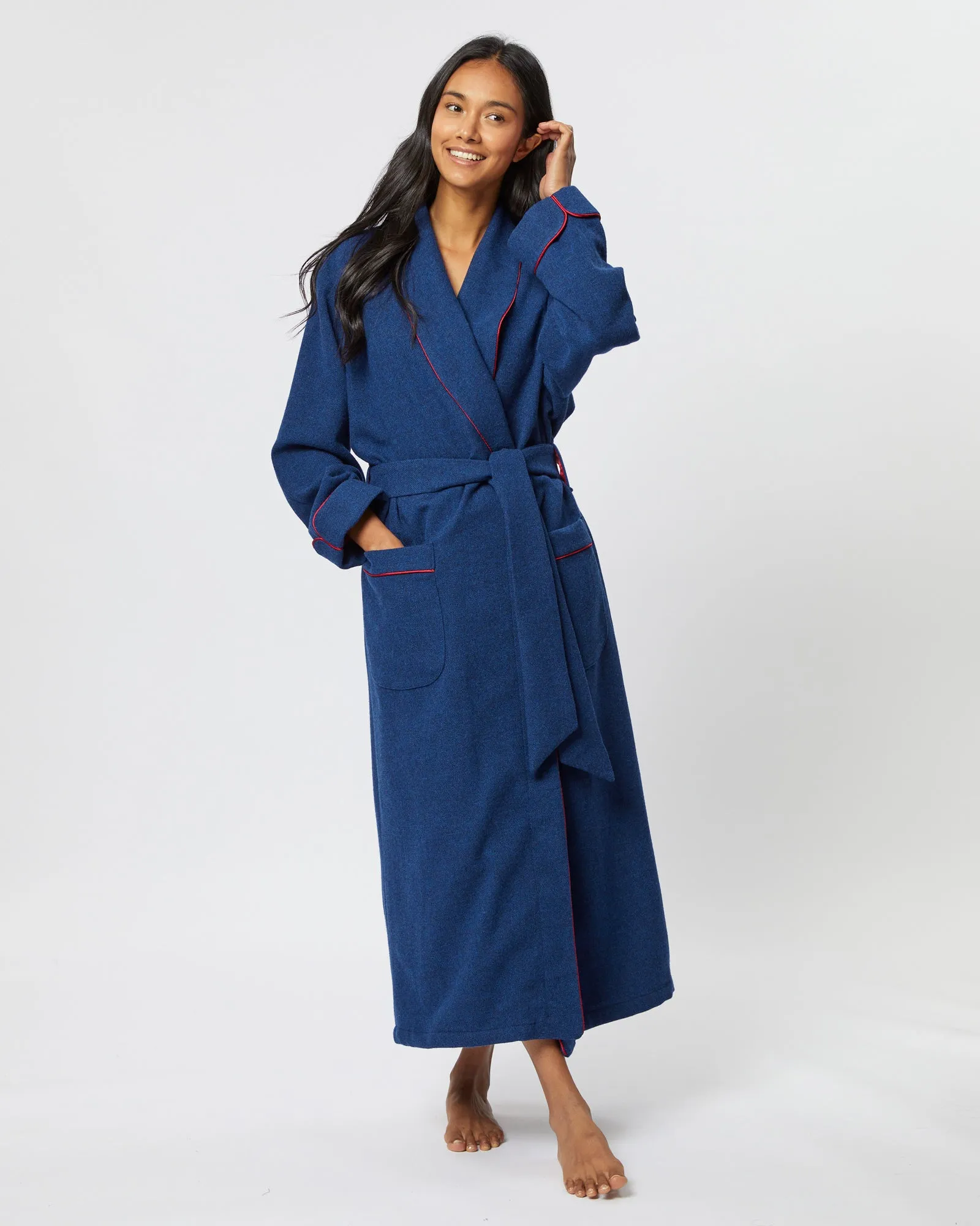 Women's Silk-Lined Wool Robe - Royal Blue