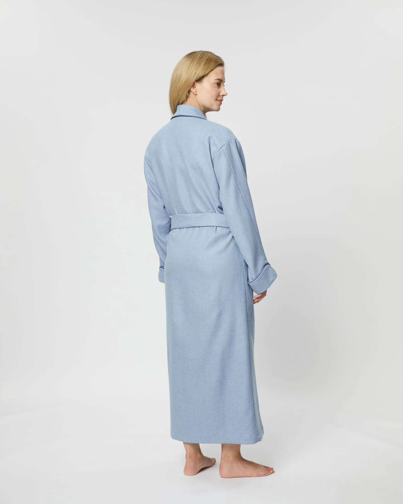 Women's Silk-Lined Wool Robe - Sky Blue