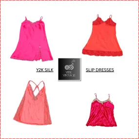 Y2K WOMEN'S SILK SLIP DRESSES (RED & PINK) - 10 PCS